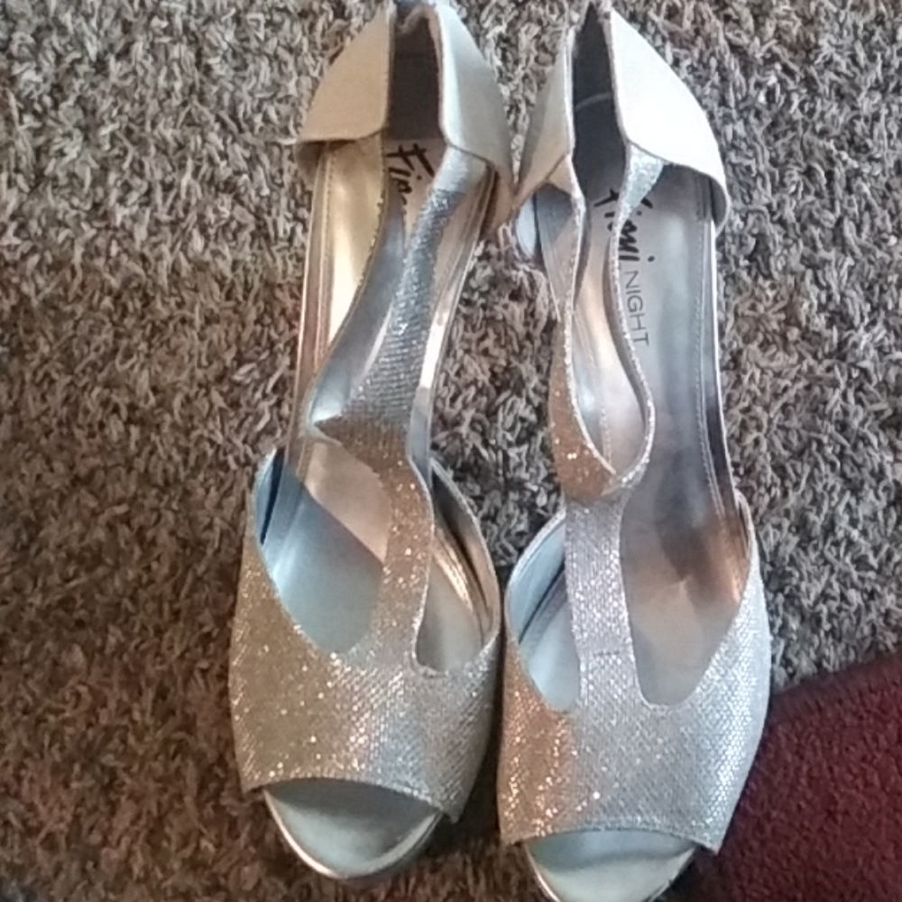 Silver high heel shoes